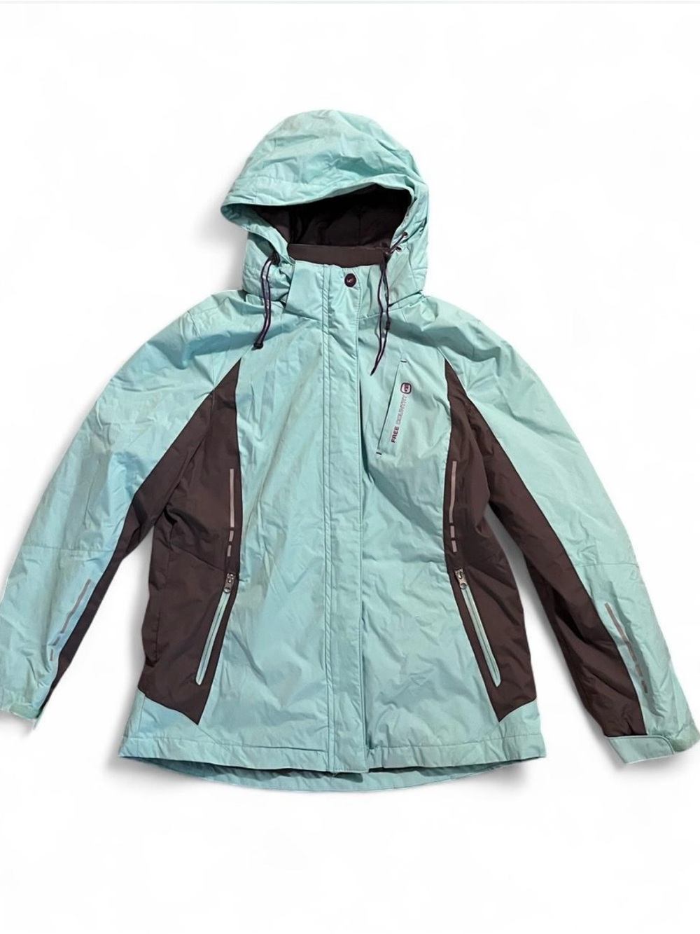 Free Country Women’s Hooded Ski Jacket in Light Teal and Grey